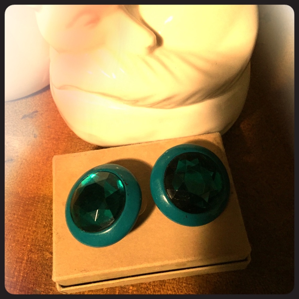 Jewel tone, teal blue, large earrings with posts